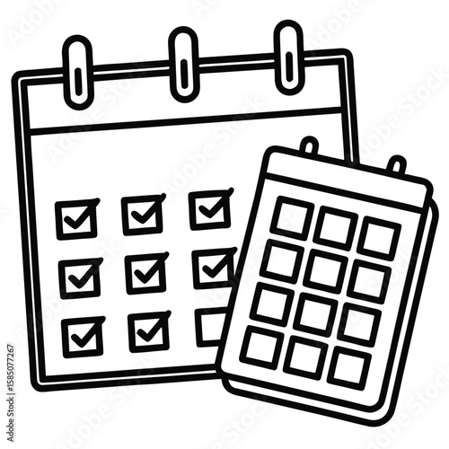 Vector art of two calendars with checkboxes indicating completed tasks