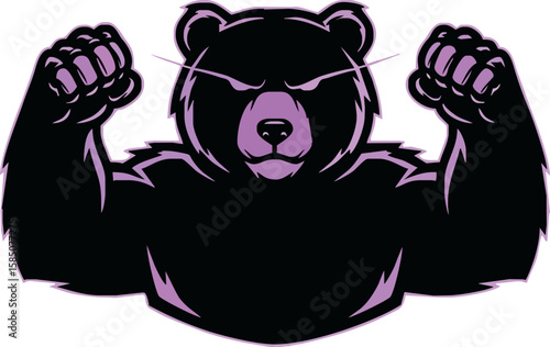 Powerful black bear flexing its biceps, showcasing strength and dominance.