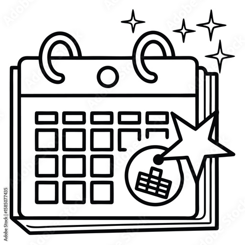 Vector art of calendar with marked dates and sparkling stars for important events