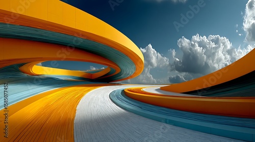 Wallpaper Mural Bright abstract curved surfaces animated through space against summer sky Torontodigital.ca