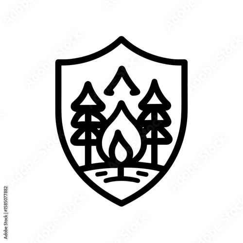 Outline icon showing trees and flames, representing the importance of forest fire prevention and fire safety
