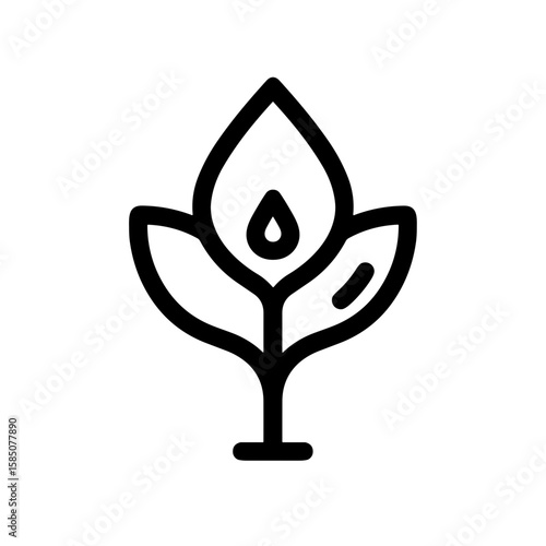 Outline illustration of a plant with a water droplet, symbolizing hydration, growth and sustainability