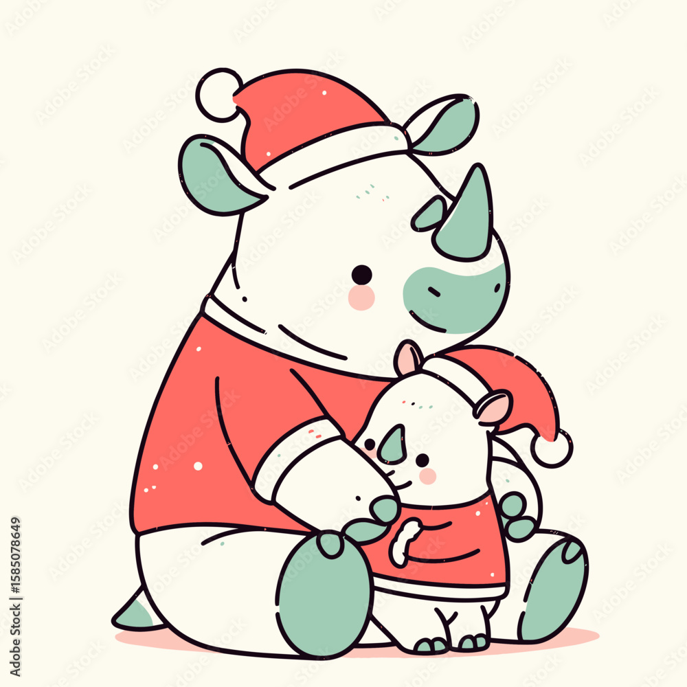 A cute cartoon illustration of rhino and its. Clipart Vector Line Art Illustration. Adorable drawing pachyderm plus young one simple animal image. A cute cartoon illustration of rhino and its. Clipart Vector Line Art Illustration. Adorable drawing pachyderm plus young one simple animal image.