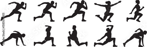 Athletic figures stretching running jumping lunging dynamic poses vector, isolated on white background, cutout, png, clipping path, transparent, image, download, 2025,2026 download