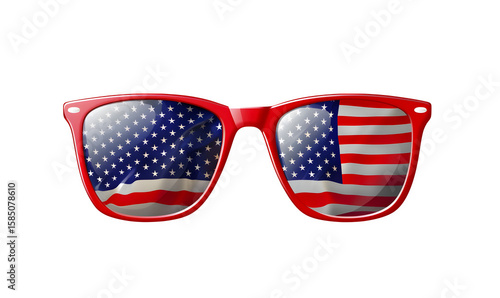 Photorealistic Sunglasses Showing USA Flag Reflections and Clean Summer Style isolated to transparent background