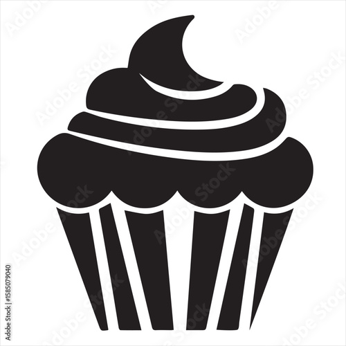Silhouette Style Vector Cupcake Muffin Logo Design – Bakery Dessert Icon for Pastry Shop Branding, Cafe Menus, Sweet Treat Packaging, Food Blog Graphics, and Confectionery Marketing Materials