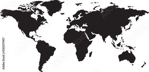 Black world map continents outline white