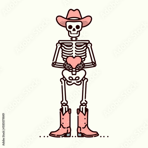 Wallpaper Mural A skeleton wearing pink cowboy hat and boots is holding a. Cute Cartoon Clipart Vector Illustration Line Art Illustration. Bony figure in rose headgear footwear grips item strange western. Torontodigital.ca