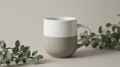 Wallpaper Mural Elegant two-tone ceramic coffee mug with a handle, showcasing a modern design. Neutral backdrop. Torontodigital.ca