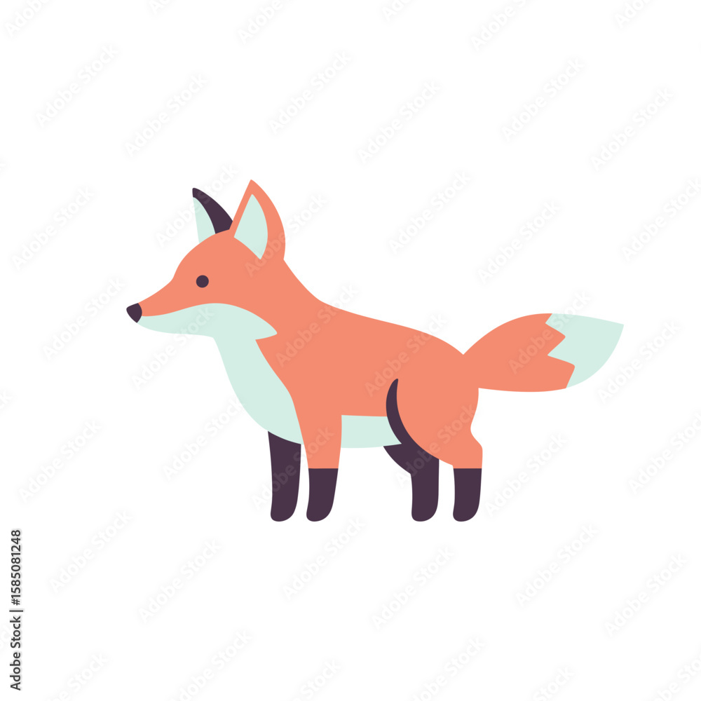 Obraz premium Stylized flat vector illustration of a charming red fox. A simple and cute wild animal graphic isolated on white.