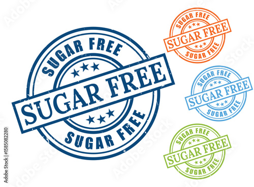 Sugar Free Grunge Rubber Stamp Collection, Healthy Food Vector Set  