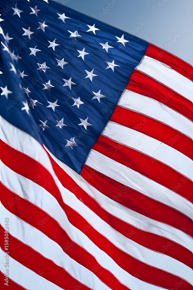 Obraz premium ia generated. Waving United States flag, patriotic symbol on neutral background.