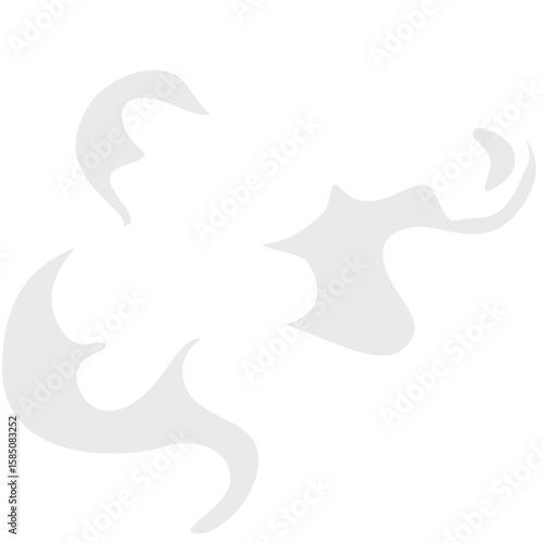 A stylized, cartoonish white smoke or cloud formation with soft, organic curves and subtle gray shading, set against a black background.