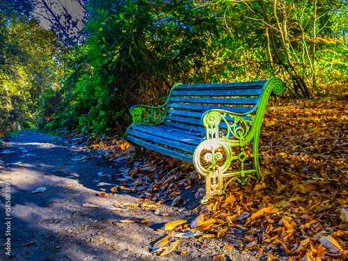 Wallpaper Mural A vintage green park bench located at South Hill Park Bracknell Berkshire Torontodigital.ca