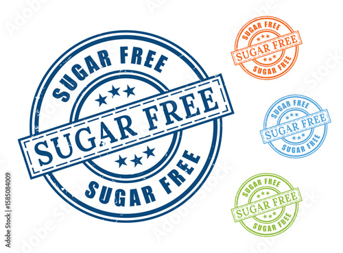Sugar Free Certified Stamp Collection, Grunge Style Healthy Choice Icons  