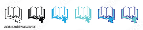 learning book icon set. contain digital education, eBooks, click to read knowledge platform thin line and color style icon symbol sign for your app web. vector illustration
