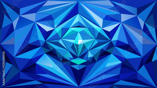 Vector art of a stunning abstract geometric composition in deep and light blues, evoking the brilliance of a cut gemstone
