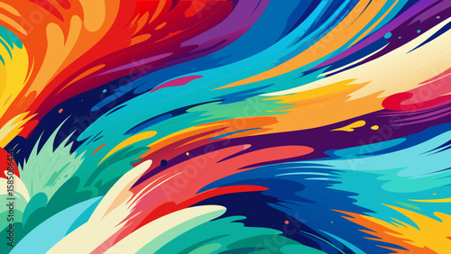 Vector art of a vivid abstract background with swirling, colorful brush strokes creating a dynamic composition