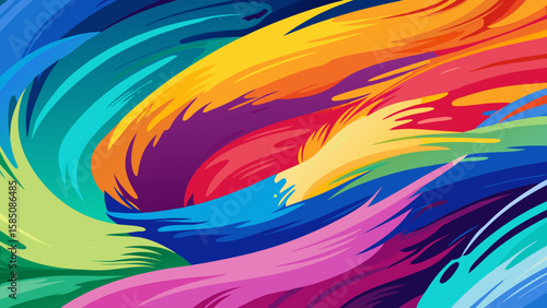Vector art of a vibrant abstract background with colorful brush strokes and fluid motion