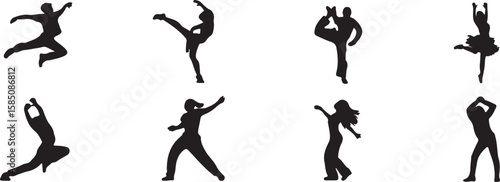 Diverse dancers performing dynamic poses silhouette movement vector, isolated on white background, cutout, png, clipping path, transparent, image, download, 2025,2026 download