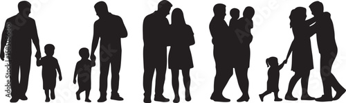 Diverse family groups in silhouette people children vector, isolated on white background, cutout, png, clipping path, transparent, image, download, 2025,2026 download