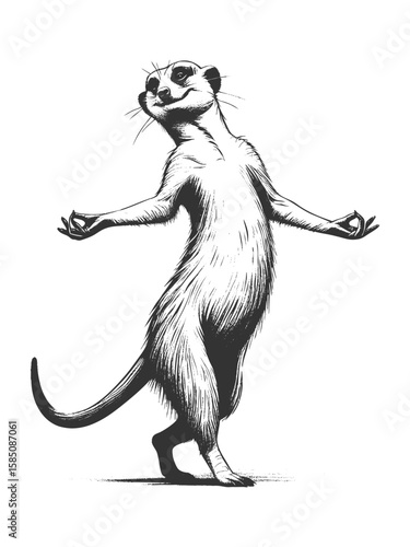 Dancing Meerkat sketch engraving generative ai fictional character vector illustration. Scratch board imitation. Black and white image.
