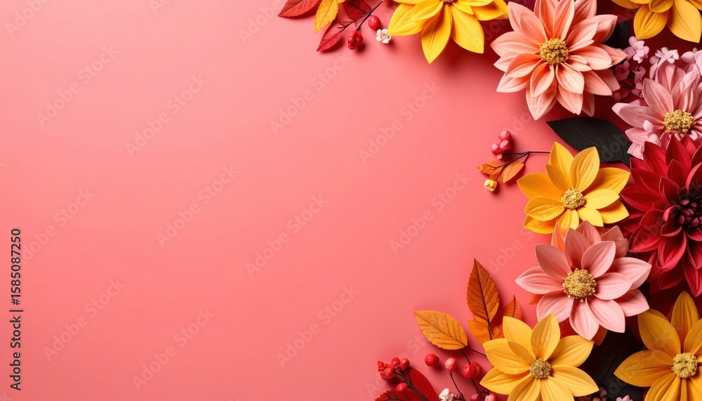 Naklejka premium Colorful floral arrangement on pink background nature photography studio close-up beauty and creativity