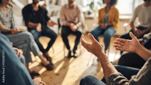 The group engaging in meaningful conversation during a supportive therapy session