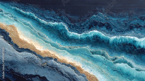 Canvas art with line wave acrylic pour effect combining smooth color and rugged black texture