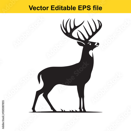 A black silhouette of a stag standing on its hind legs