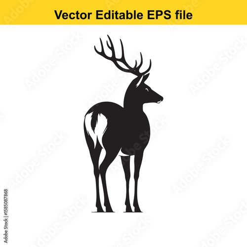 A black silhouette of a stag standing on its hind legs