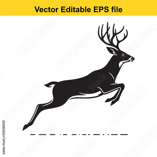 A stag leaps gracefully across a white background