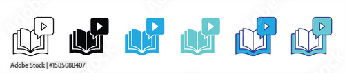 interactive knowledge hub icon set. contain book and video learning icon that captures the power of multimedia education. thin line and color style icon symbol sign. vector illustration