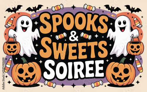 Spooks & Sweets Soiree Halloween Party Design with Ghosts & Pumpkins


