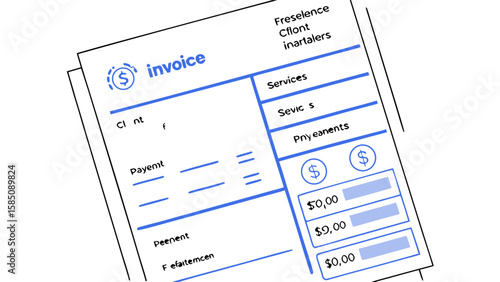 Illustration of an invoice document with details of services and payments in a stylized format design