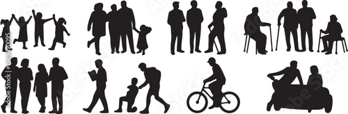 Diverse human figures in various activities and poses people silhouettes vector, isolated on white background, cutout, png, clipping path, transparent, image, download, 2025,2026 download