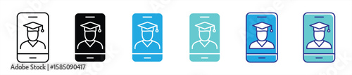 mobile celebration icon set. contain online learning and virtual academic success. thin line and color style icon symbol sign for your app web. vector illustration