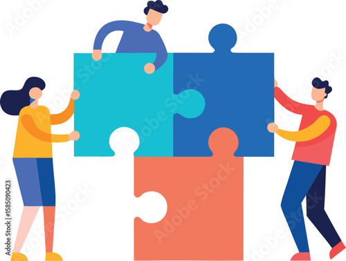 group solving a large jigsaw puzzle