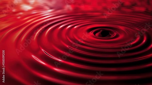 Abstract Red Liquid Ripples Forming Concentric Circles with Dark Center