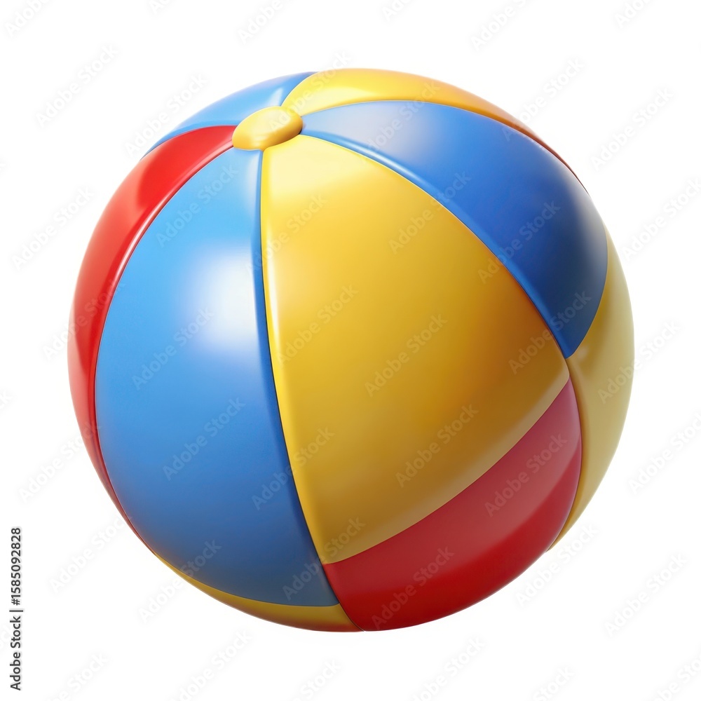 Fototapeta premium 3D Classic Beach Ball Icon – Red, Yellow, Blue Toy