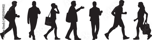 Diverse people walking and interacting silhouettes black vector, isolated on white background, cutout, png, clipping path, transparent, image, download, 2025,2026 download