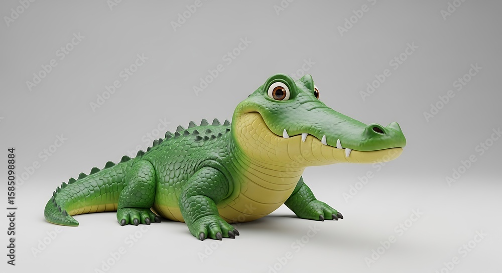 Fototapeta premium Cartoon Alligator Lying Down Smiling Animation Character