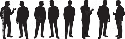 Silhouettes of men conversing in formal attire black white vector, isolated on white background, cutout, png, clipping path, transparent, image, download, 2025,2026 download
