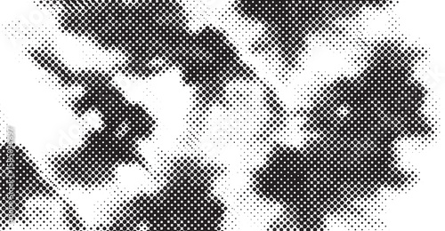This image shows an abstract background featuring a halftone pattern of black circles against a white backdrop, creating a textured and visually stimulating composition with varying densities