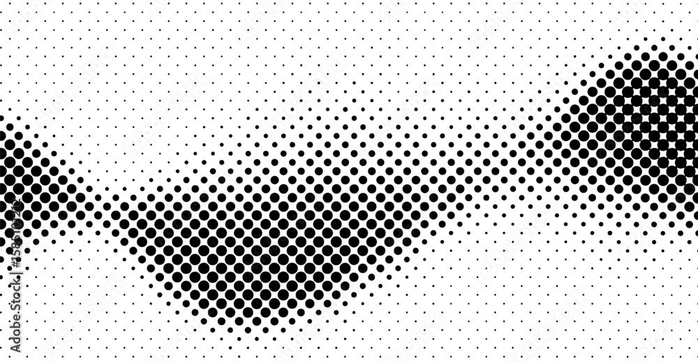 A minimalist black and white halftone background showcasing a dynamic, wave-like pattern formed by circles that transition in size and density across a plain white surface offering a modern vibe