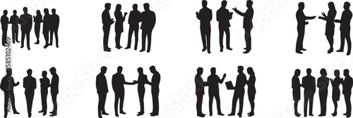 Silhouettes of people interacting in various groups interaction business vector, isolated on white background, cutout, png, clipping path, transparent, image, download, 2025,2026 download