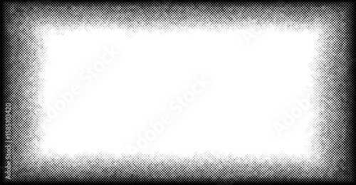 A crisp halftone pattern in black and white forms a textured rectangular border with a vintage feel, surrounding a bright, blank center space suitable for graphic design overlay and text