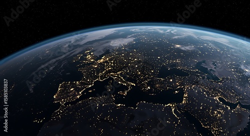 Stunning Night View of Europe from Space City Lights Illuminating the Continent