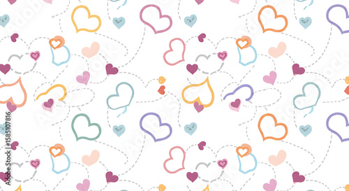 Charming hearts design in pastel shades creates a beautiful, romantic and playful pattern, perfect for backgrounds, wallpapers, or lovely fabric designs with a sweet touch.