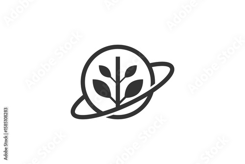 Minimalist Planet Icon with Ring and Star – Modern Space Logo Design